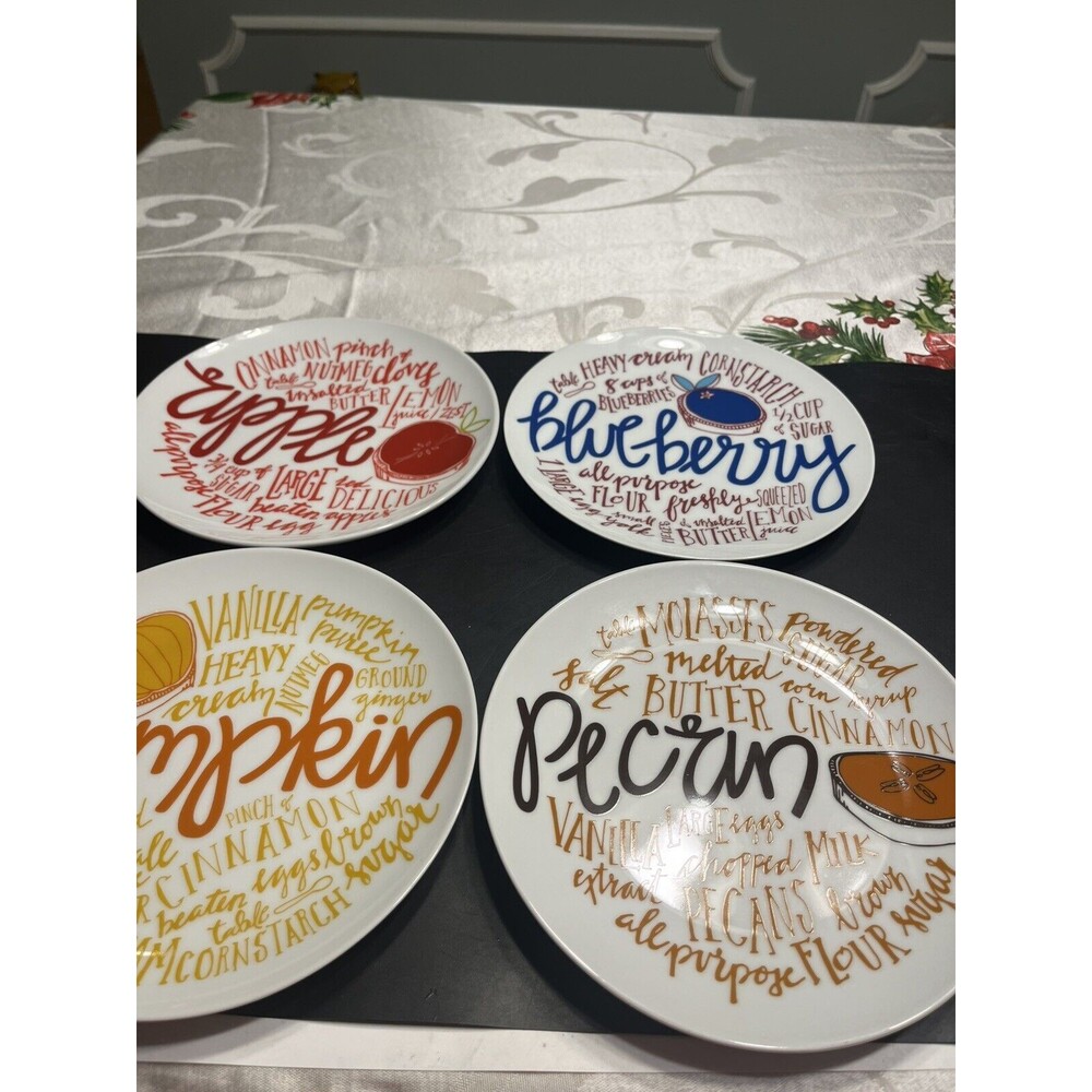 Crate & Barrel Fruit Pie Lunch Dessert Plates Pecan, Apple, Blueberry, Pumpkin